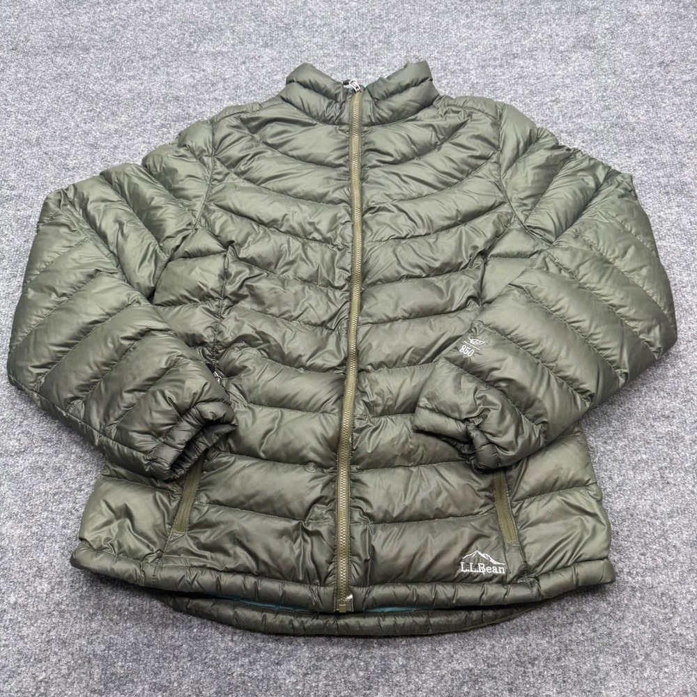 LL Bean Ultralight 850 Down Jacket Womens Medium Olive Green Pertex Puffer